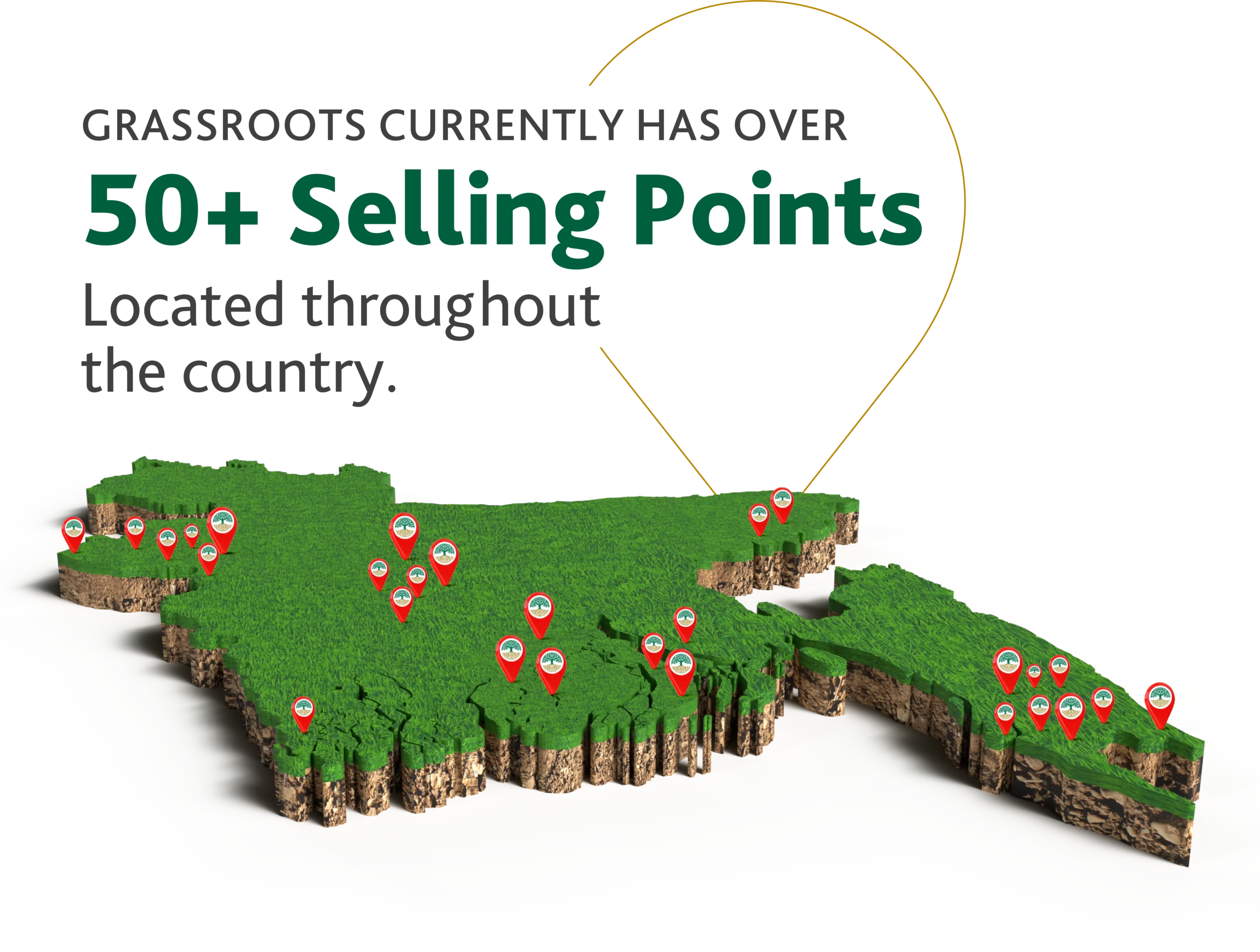 Grassroots currently has over 50+ selling points located throughout the country